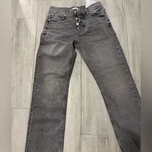 NWT Zara Gray Straight-Leg Jeans with Sparkle Accents- Size 6